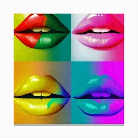 Collage Of Rainbow Lips, Retro 80s Aesthetic, Neon Hues Canvas Print