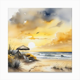 Yellow Sky and beach art attou Watercolor Canvas Print