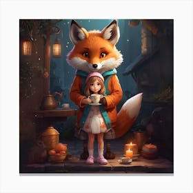 Fox And Girl Canvas Print