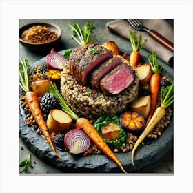 A Luxurious Plate Of Stone Roasted Lamb, Featuring Canvas Print