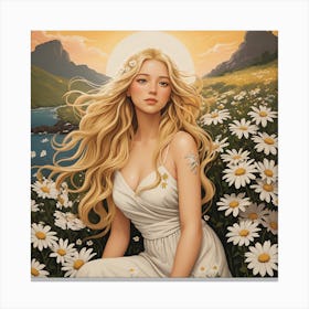 Girl In Daisies Canvas Print