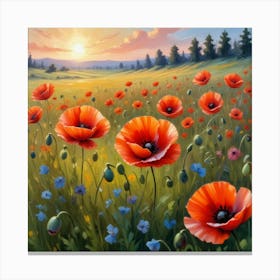 Poppies In The Meadow Art Print 3 Canvas Print