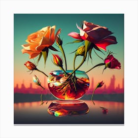 Roses In A Vase 2 Canvas Print