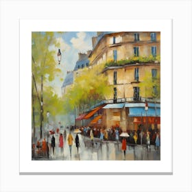 Paris Street Scene.Paris city, pedestrians, cafes, oil paints, spring colors. 3 Canvas Print