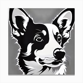 Corgi Dog, Black and white illustration, Dog drawing, Dog art, Animal illustration, Pet portrait, Realistic dog art Canvas Print