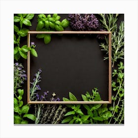 Frame With Herbs On Black Background 3 Canvas Print