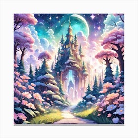 A Fantasy Forest With Twinkling Stars In Pastel Tone Square Composition 279 Canvas Print