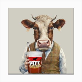 Watercolour Pot Mooodle Cow Beef Canvas Print