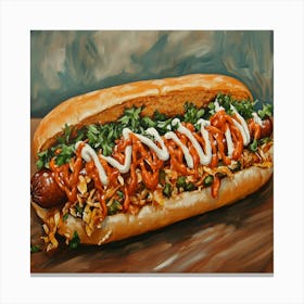 Hot Dog On A Bun Art Canvas Print