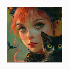 Girl With Cat Canvas Print