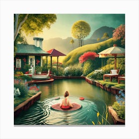 A Girl Swimming in the Garden river Canvas Print