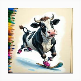 Cow Riding A Skateboard 1 Canvas Print