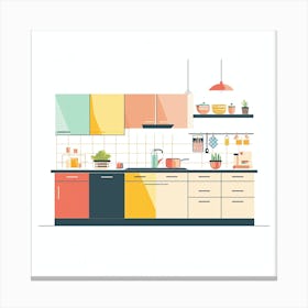 Kitchen Interior Flat Vector Illustration 5 Canvas Print