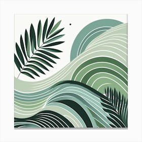 Scandinavian style, Green waves of palm leaf 3 Canvas Print