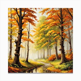 Forest In Autumn In Minimalist Style Square Composition 88 Canvas Print