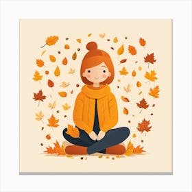 Autumn Girl Sitting On Leaves Canvas Print