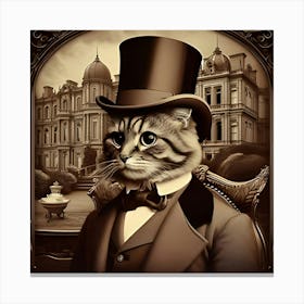 A Victorian Era Portrait Of A Distinguished Cat, With A Backdrop Of A Grand Manor 7 Stampe su tela