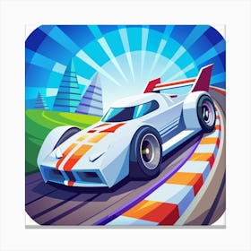 White Race Car On A Track Canvas Print