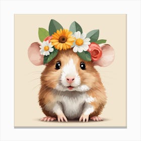 Floral Baby Hamster Nursery Illustration (1) Canvas Print