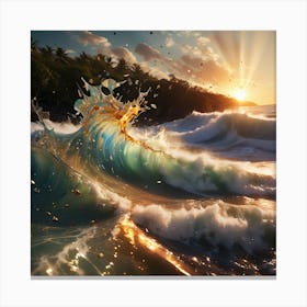 Wave Splashing At Sunset Canvas Print