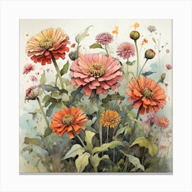 Zinnia Floral Quentin Blake Inspired Illustration Flo 1 Canvas Print