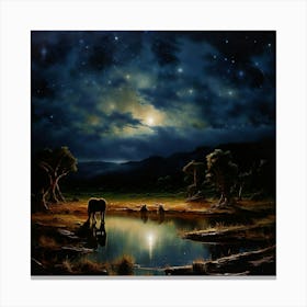 A Nocturnal Scene Where The Stars Seem So Near That One Could Almost Pluck Them From The Velvet Fabric Canvas Print