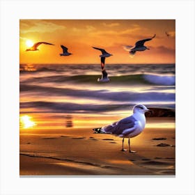Seagulls On The Beach 3 Canvas Print