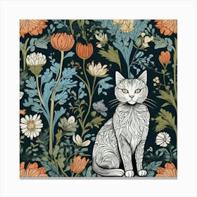 Cat And Flowers Canvas Print