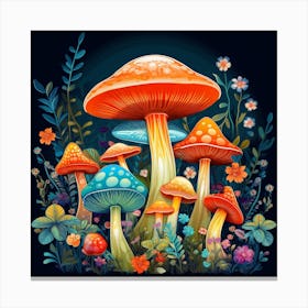 Colorful Mushrooms In The Forest 4 Canvas Print