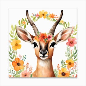 Floral Baby Antelope Nursery Illustration (9) Canvas Print