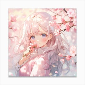 Anime Girl In Cherry Blossoms 1 Canvas Print