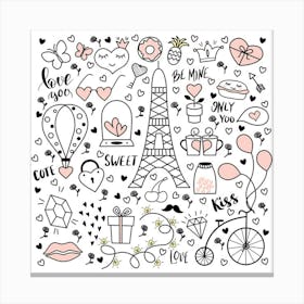 Big Collection With Hand Drawn Objects Valentines Day Canvas Print