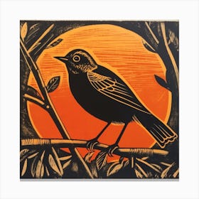 Retro Bird Lithograph Robin 4 Canvas Print