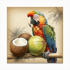 Parrot And Coconut Canvas Print