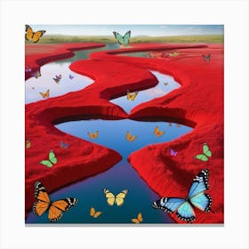 Red Heart With Butterflies Canvas Print