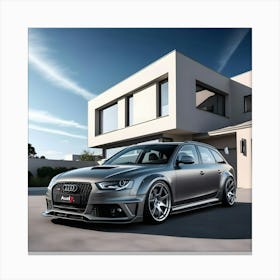 Image Of A Sleek Grey Audi RS4 In-front Of A Beautiful Modern House 1 Canvas Print