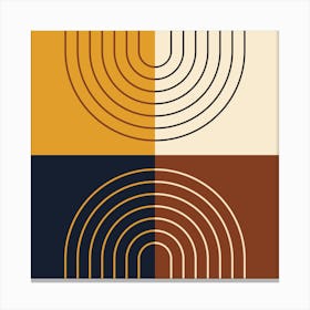 Abstract Rainbow Line and Blocks III in Mustard Brown Black Beige Midcentury Modern 1 Canvas Print