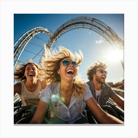 Action Shot Of Carefree Individuals Hair Billowing In The Wind Faces Warmed By The Suns Glow Exh Canvas Print