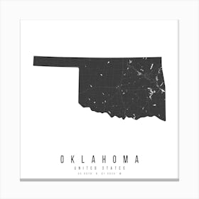 Oklahoma Mono Black And White Modern Minimal Street Map Square Canvas Print