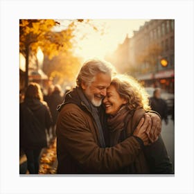 A Warm Spontaneous Hug Exchanged Between Two Old Friends Their Smiles Radiating Gratitude And Mutu 2 2 Canvas Print