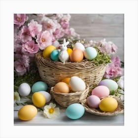 Easter Eggs In A Basket 5 Canvas Print