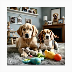 Two Dogs In A Living Room Canvas Print