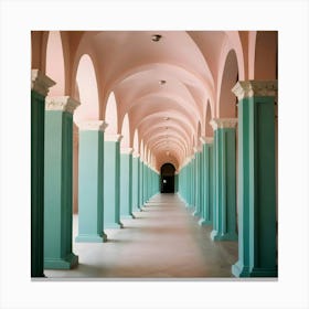 Pink Pillars In A Hallway 2 Canvas Print