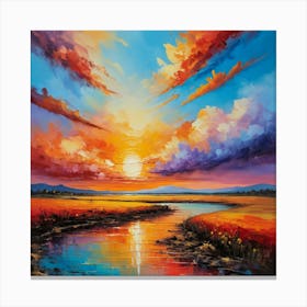 Sunset Over The River Canvas Print