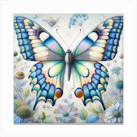 Pastel Coloured Butterfly over Flowers Canvas Print