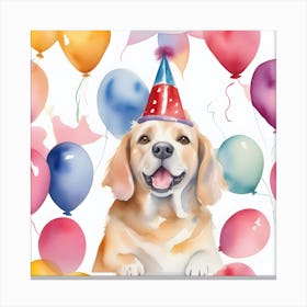 Birthday Dog With Balloons Canvas Print