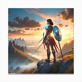 Warrior Standing On Top Of A Mountain 1 Canvas Print