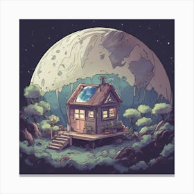 Casita De Alien En La Luna Mirando El Desastre Que Es La Tierra Canvas Print