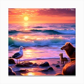 Lions And Seagulls Canvas Print