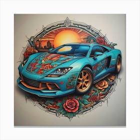 Sports Car With Roses Canvas Print